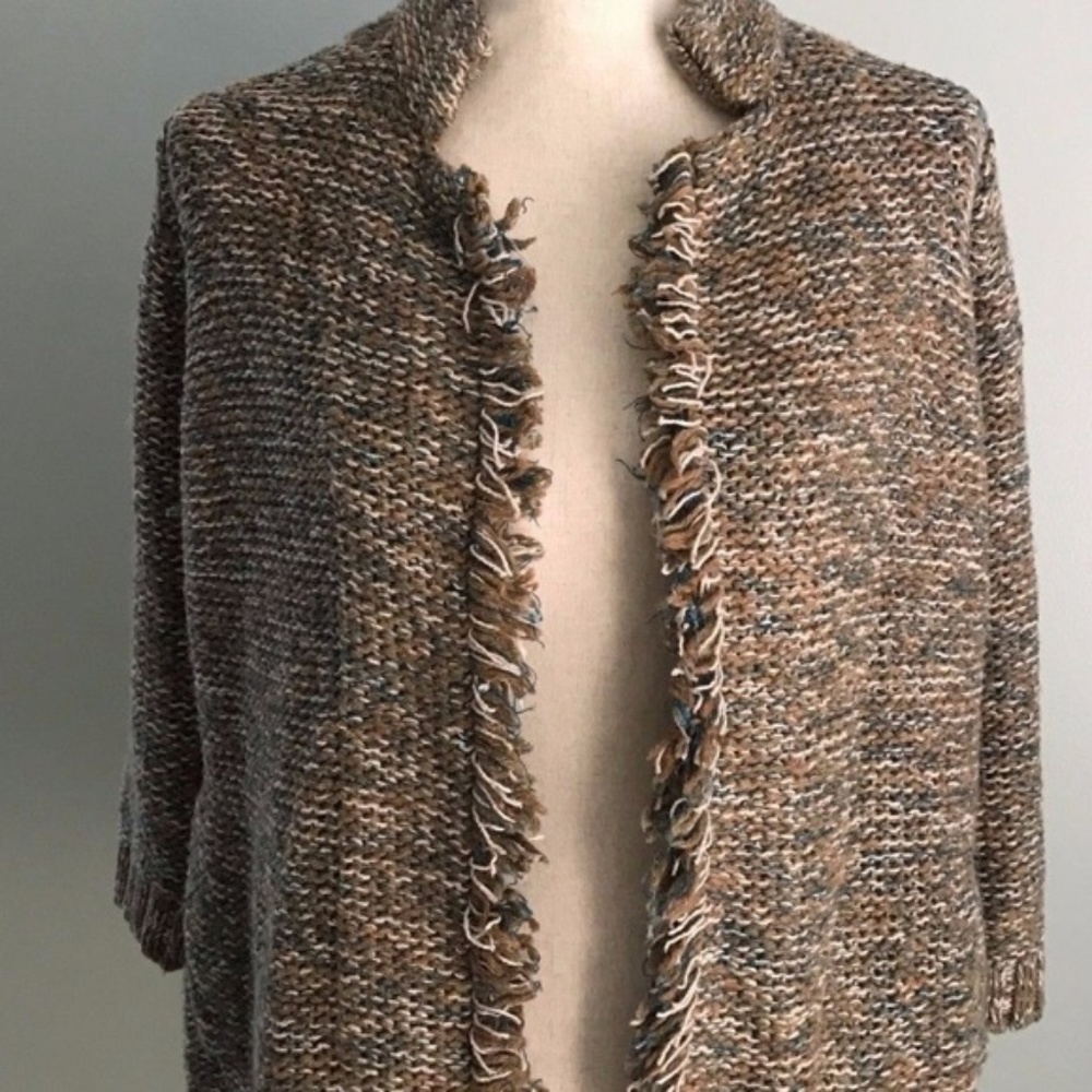 Anthropologie Sparrow Marled Peat Fringed Cardigan